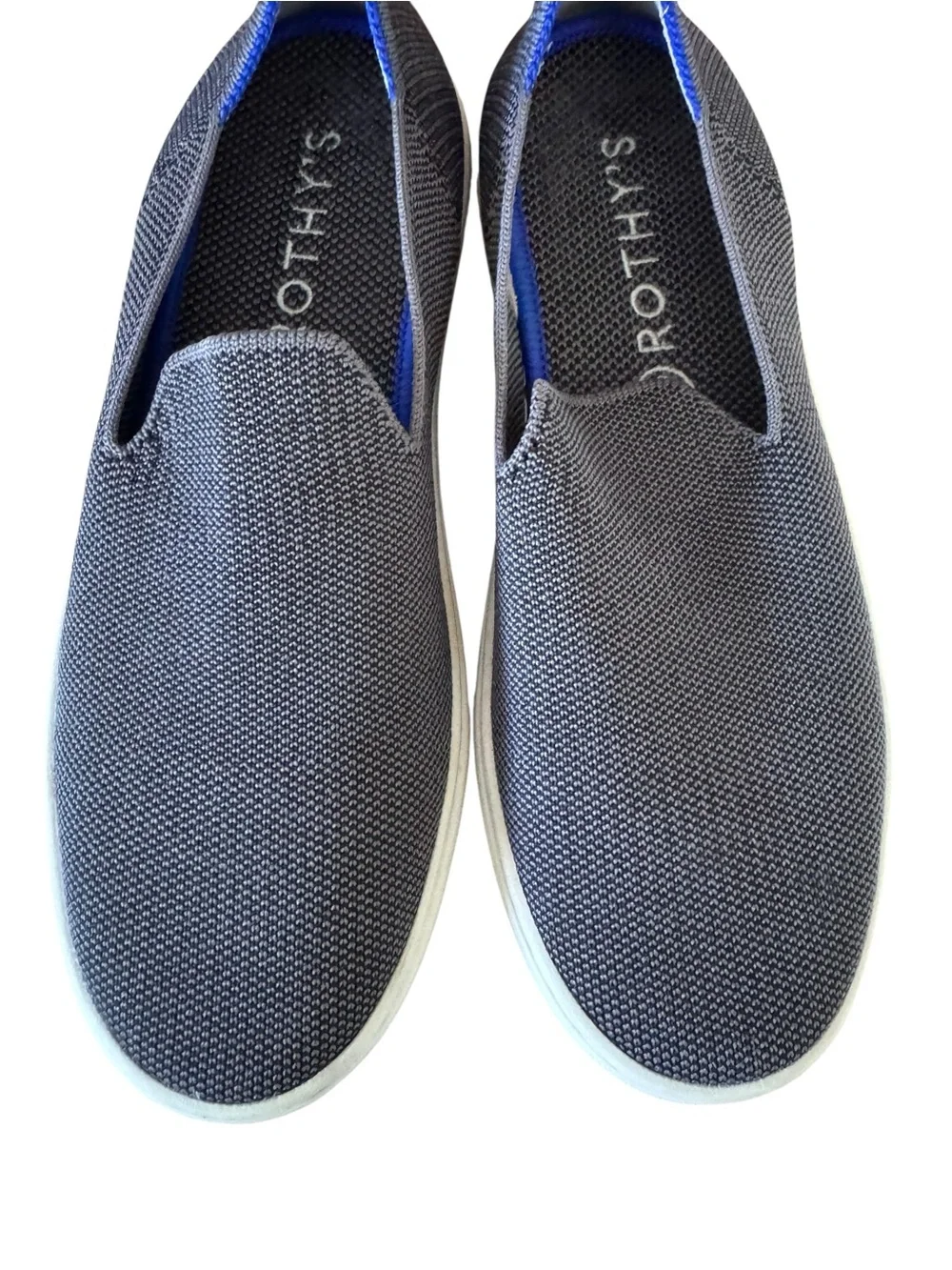 Rothy’s The Loafer Gray Knit Slip On Flats Blue Trim Women’s Size 7
